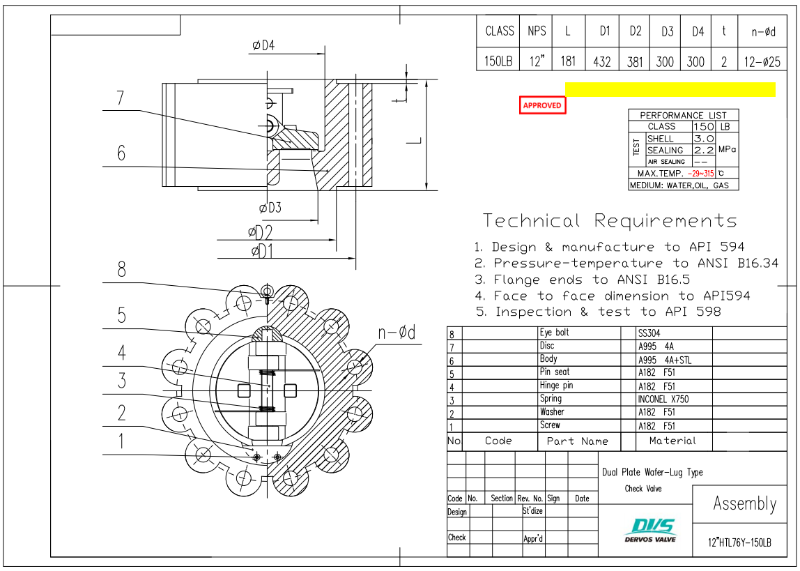 API594 wafer check valve