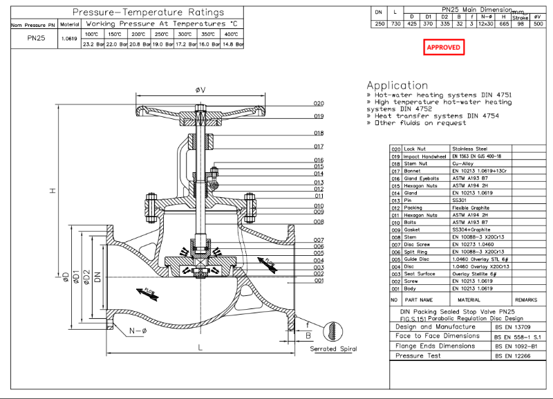 Sealed Stop Valve Technical Drawing