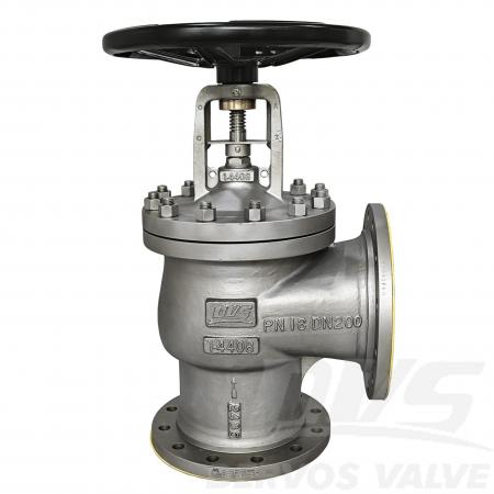 DN200 PN16 Angle Type Globe Valve with Bellows Seal RF 1.4408