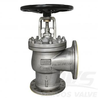 DN200 PN16 Angle Type Globe Valve with Bellows Seal RF 1.4408